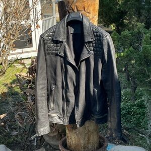 All Saints Quilted Black Leather Jacket